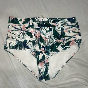 Torrid Floral High-Waisted Bikini Bottoms - Green and Pink